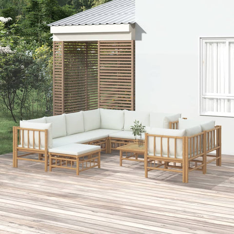 10-tlg. Garten-Lounge-Set mit Cremeweißen Kissen Bambus - kalb-Living.de