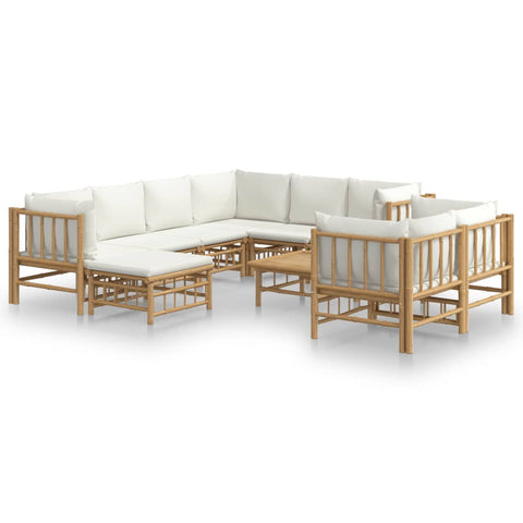 10-tlg. Garten-Lounge-Set mit Cremeweißen Kissen Bambus - kalb-Living.de