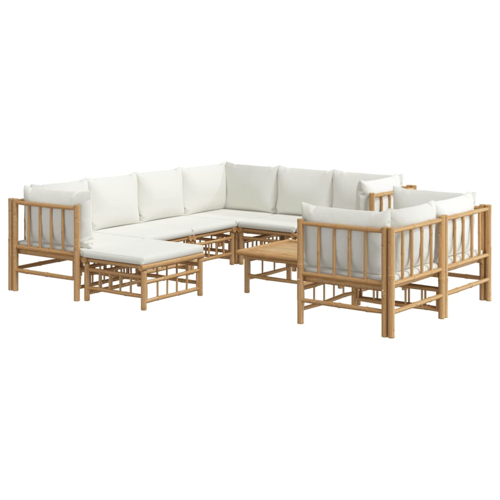 10-tlg. Garten-Lounge-Set mit Cremeweißen Kissen Bambus - kalb-Living.de