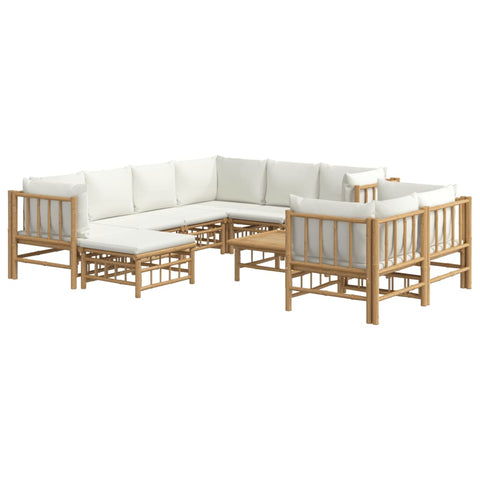 10-tlg. Garten-Lounge-Set mit Cremeweißen Kissen Bambus - kalb-Living.de