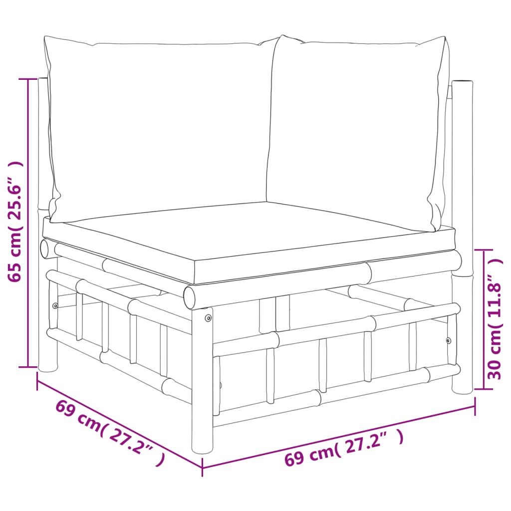 10-tlg. Garten-Lounge-Set mit Cremeweißen Kissen Bambus - kalb-Living.de