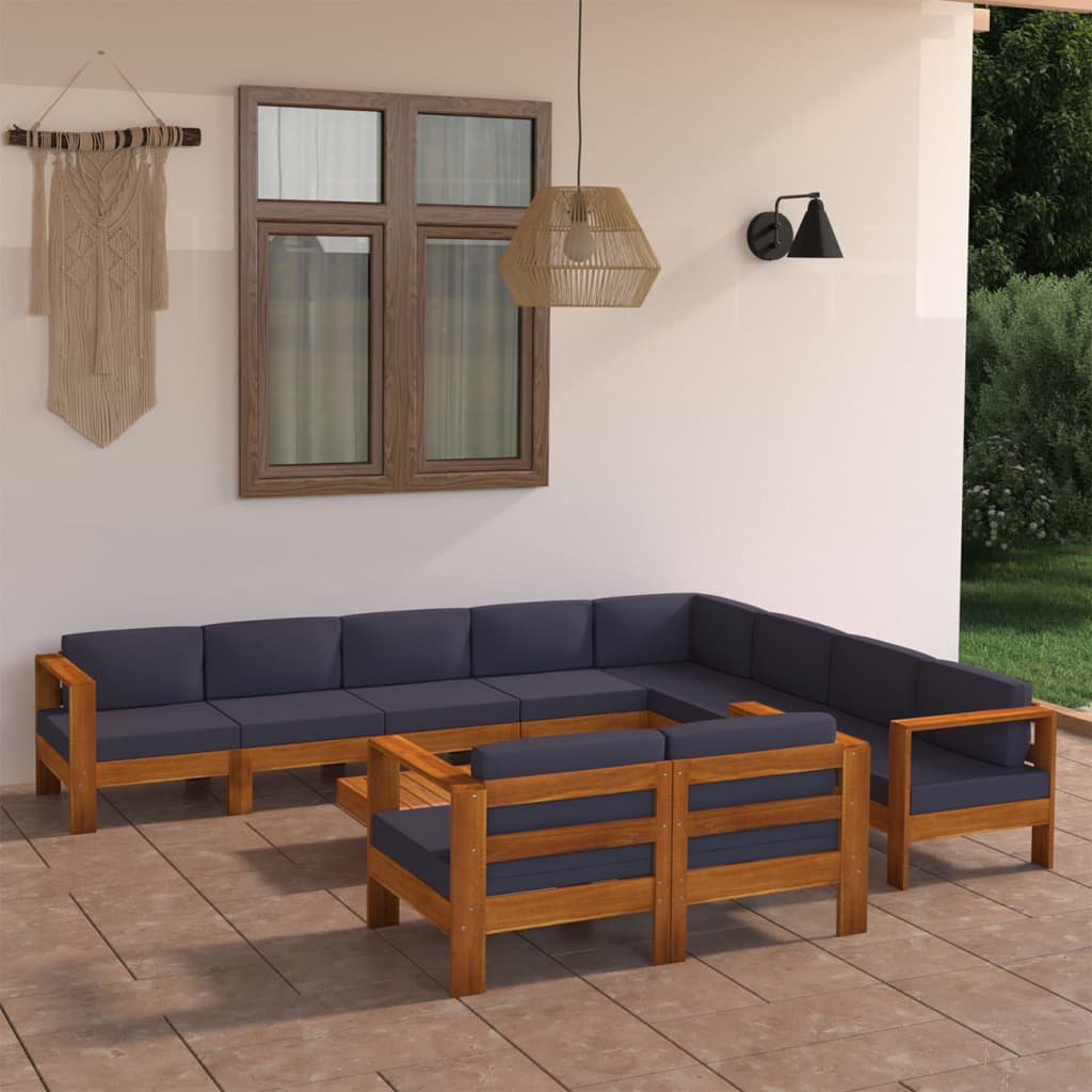 10-tlg. Garten-Lounge-Set mit Dunkelgrauen Auflagen Akazienholz - kalb-Living.de