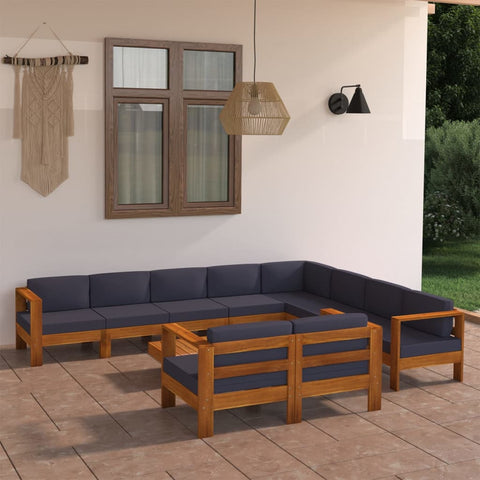 10-tlg. Garten-Lounge-Set mit Dunkelgrauen Auflagen Akazienholz - kalb-Living.de