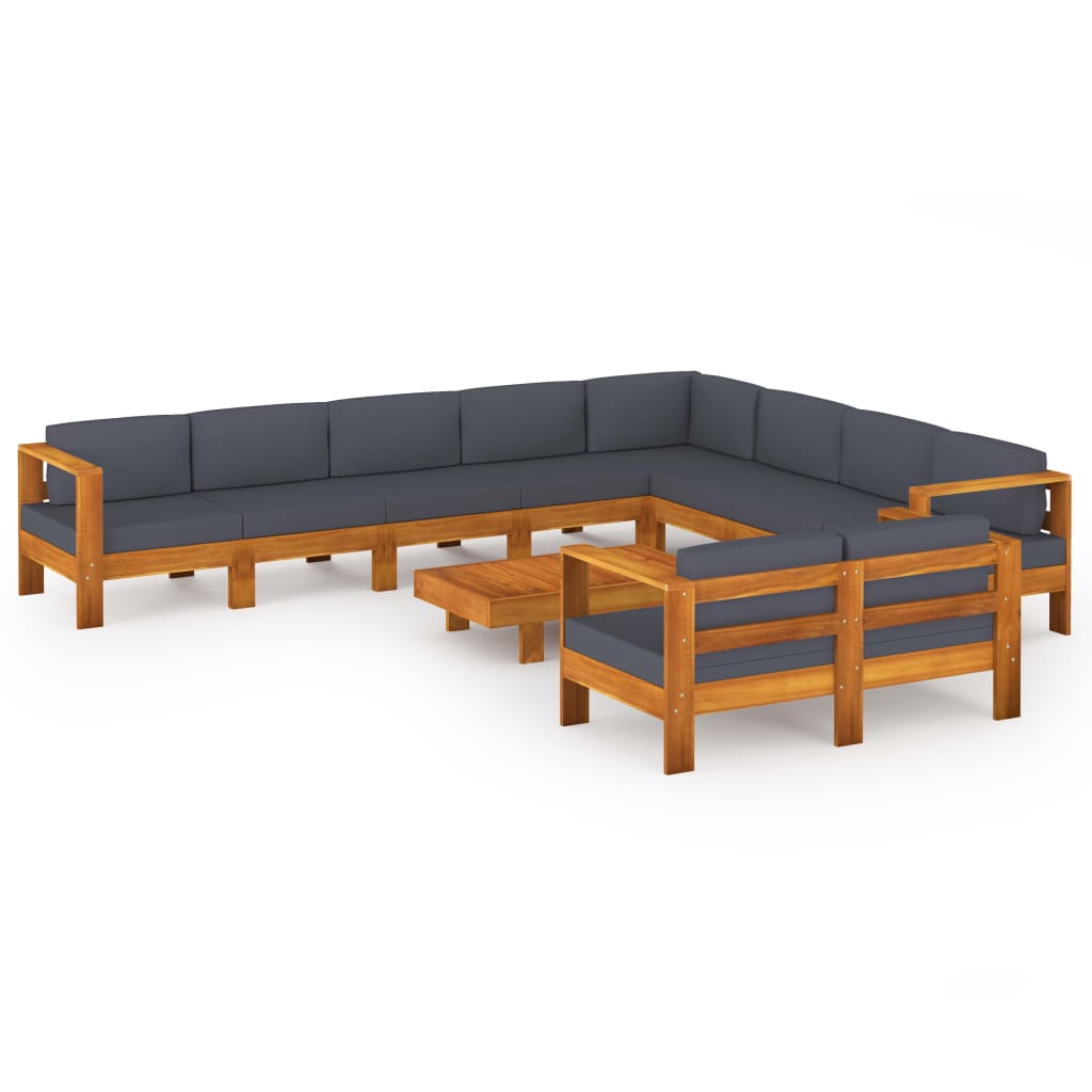 10-tlg. Garten-Lounge-Set mit Dunkelgrauen Auflagen Akazienholz - kalb-Living.de