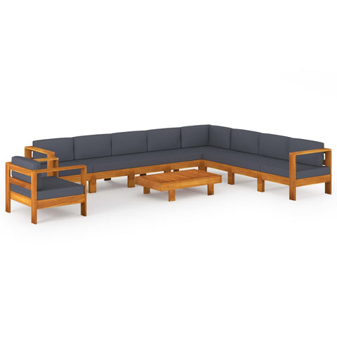 10-tlg. Garten-Lounge-Set mit Dunkelgrauen Auflagen Akazienholz - kalb-Living.de