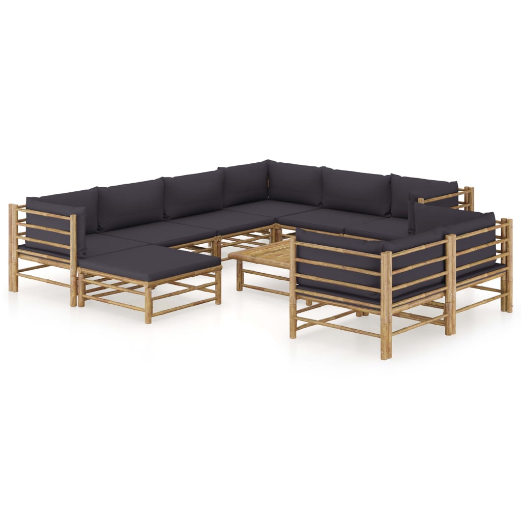 10-tlg. Garten-Lounge-Set mit Dunkelgrauen Kissen Bambus - kalb-Living.de
