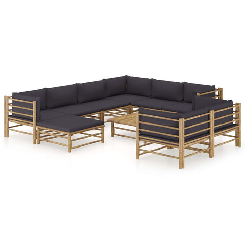 10-tlg. Garten-Lounge-Set mit Dunkelgrauen Kissen Bambus - kalb-Living.de