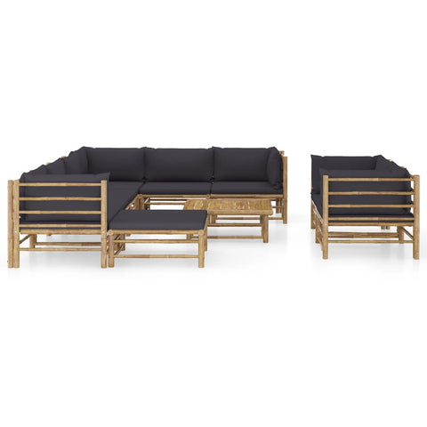 10-tlg. Garten-Lounge-Set mit Dunkelgrauen Kissen Bambus - kalb-Living.de