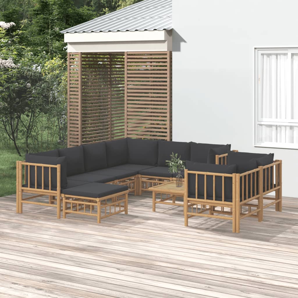 10-tlg. Garten-Lounge-Set mit Dunkelgrauen Kissen Bambus - kalb-Living.de