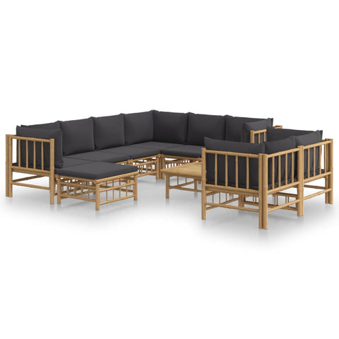10-tlg. Garten-Lounge-Set mit Dunkelgrauen Kissen Bambus - kalb-Living.de
