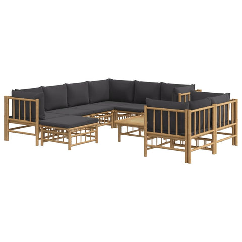 10-tlg. Garten-Lounge-Set mit Dunkelgrauen Kissen Bambus - kalb-Living.de