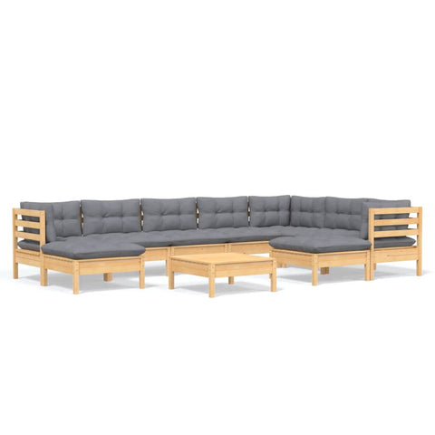 10-tlg. Garten-Lounge-Set mit Grauen Kissen Kiefer Massivholz - kalb-Living.de