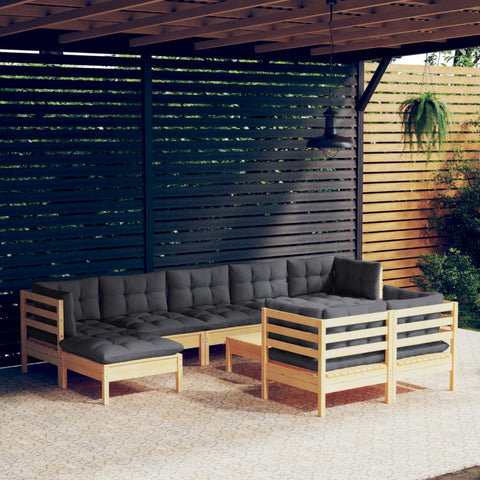 10-tlg. Garten-Lounge-Set mit Grauen Kissen Kiefer Massivholz - kalb-Living.de