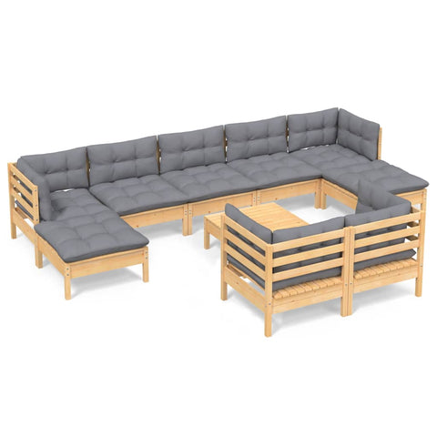 10-tlg. Garten-Lounge-Set mit Grauen Kissen Kiefer Massivholz - kalb-Living.de