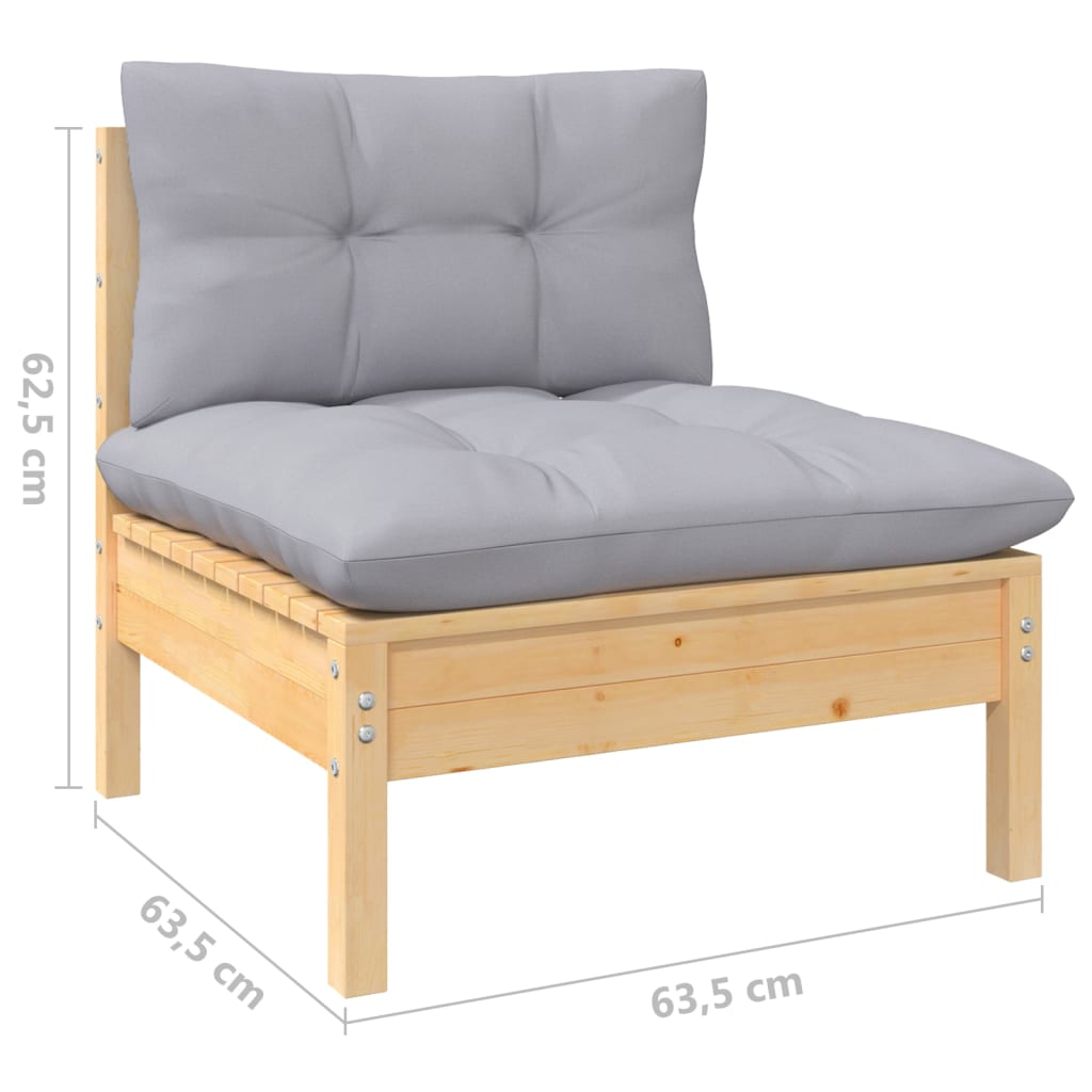 10-tlg. Garten-Lounge-Set mit Grauen Kissen Kiefer Massivholz - kalb-Living.de