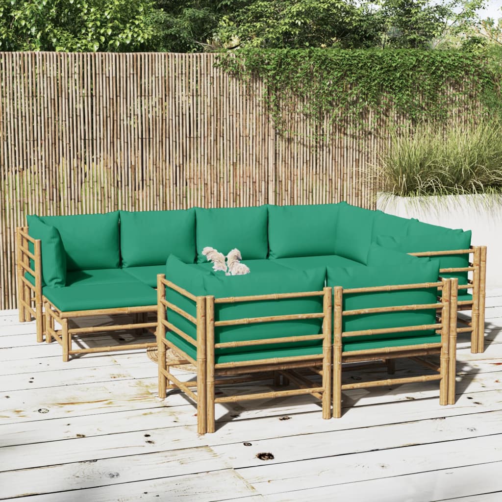 10-tlg. Garten-Lounge-Set mit Grünen Kissen Bambus - kalb-Living.de