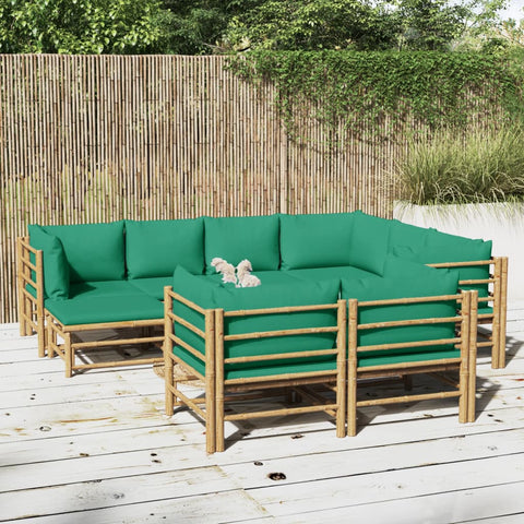 10-tlg. Garten-Lounge-Set mit Grünen Kissen Bambus - kalb-Living.de