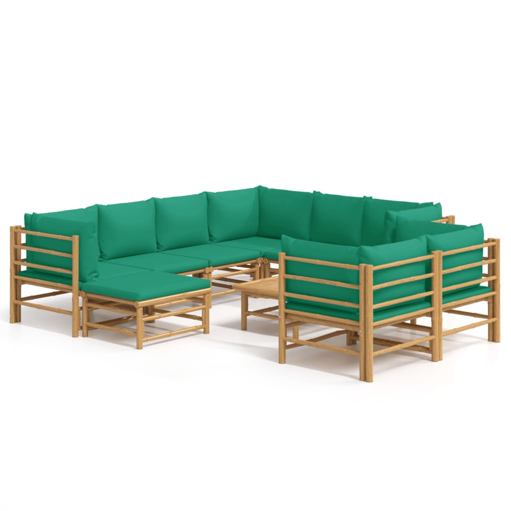 10-tlg. Garten-Lounge-Set mit Grünen Kissen Bambus - kalb-Living.de