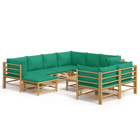 10-tlg. Garten-Lounge-Set mit Grünen Kissen Bambus - kalb-Living.de