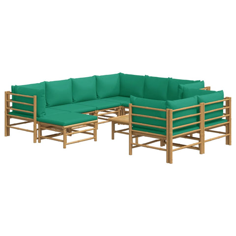 10-tlg. Garten-Lounge-Set mit Grünen Kissen Bambus - kalb-Living.de