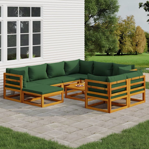 10-tlg. Garten-Lounge-Set mit Grünen Kissen Massivholz - kalb-Living.de