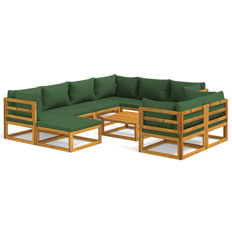 10-tlg. Garten-Lounge-Set mit Grünen Kissen Massivholz - kalb-Living.de