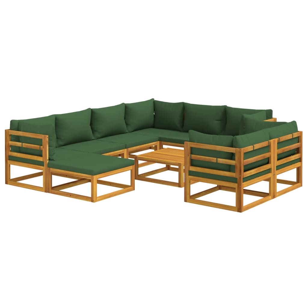 10-tlg. Garten-Lounge-Set mit Grünen Kissen Massivholz - kalb-Living.de