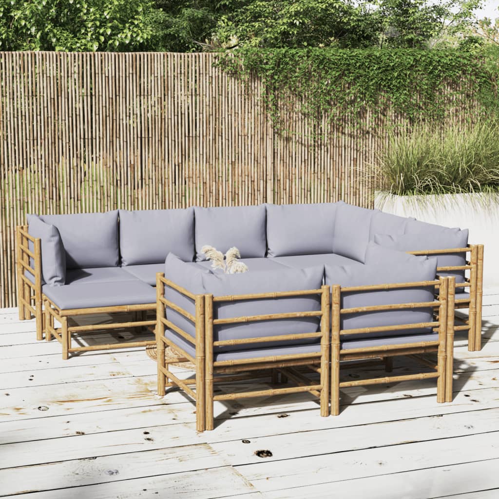 10-tlg. Garten-Lounge-Set mit Hellgrauen Kissen Bambus - kalb-Living.de