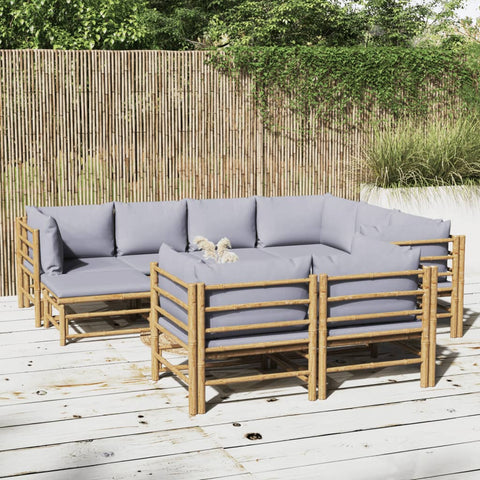 10-tlg. Garten-Lounge-Set mit Hellgrauen Kissen Bambus - kalb-Living.de