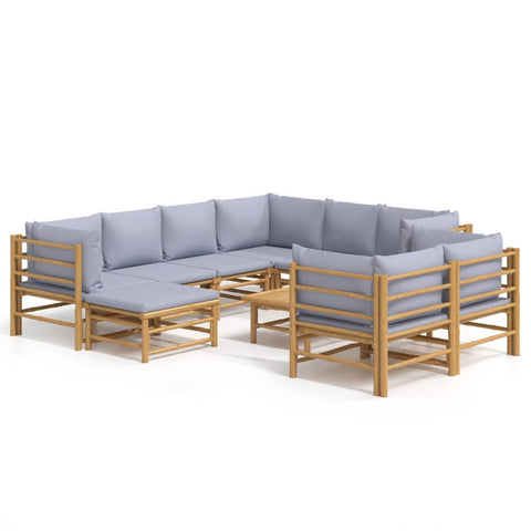 10-tlg. Garten-Lounge-Set mit Hellgrauen Kissen Bambus - kalb-Living.de