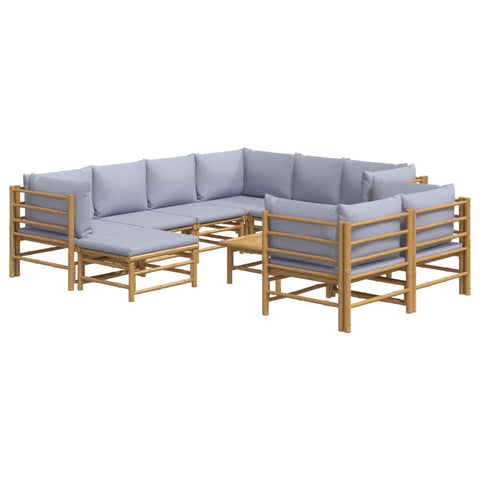10-tlg. Garten-Lounge-Set mit Hellgrauen Kissen Bambus - kalb-Living.de
