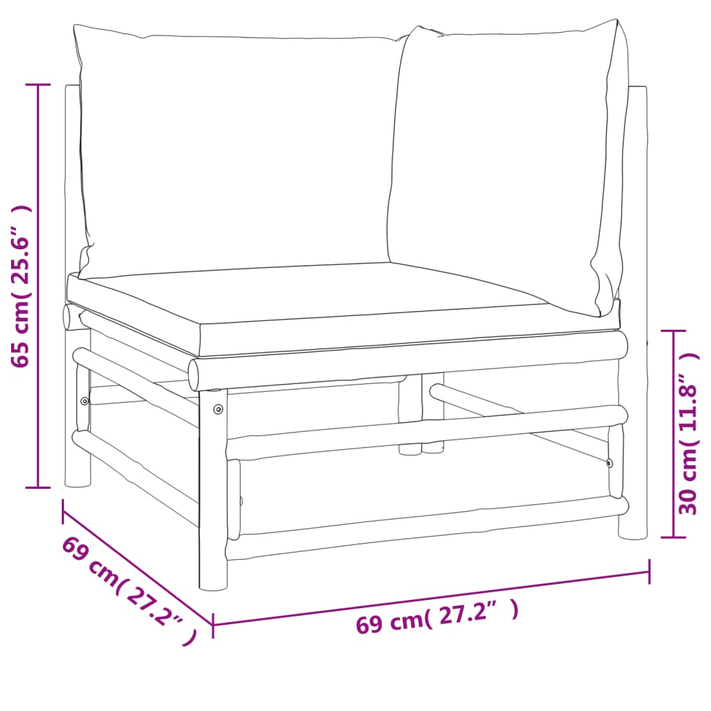10-tlg. Garten-Lounge-Set mit Hellgrauen Kissen Bambus - kalb-Living.de