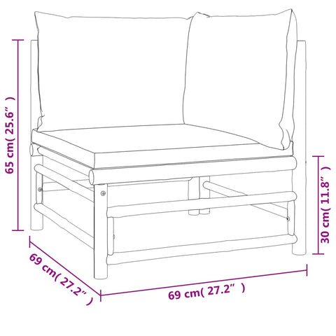 10-tlg. Garten-Lounge-Set mit Hellgrauen Kissen Bambus - kalb-Living.de