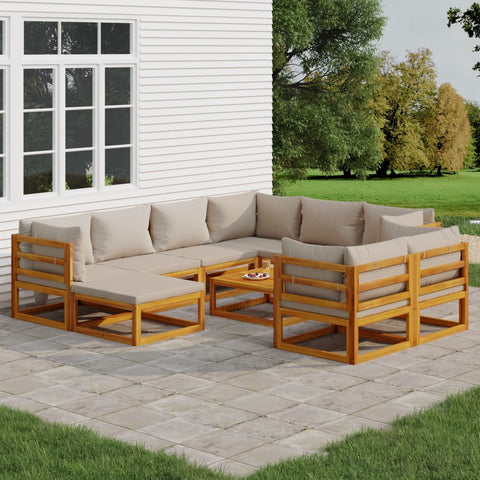 10-tlg. Garten-Lounge-Set mit Hellgrauen Kissen Massivholz - kalb-Living.de