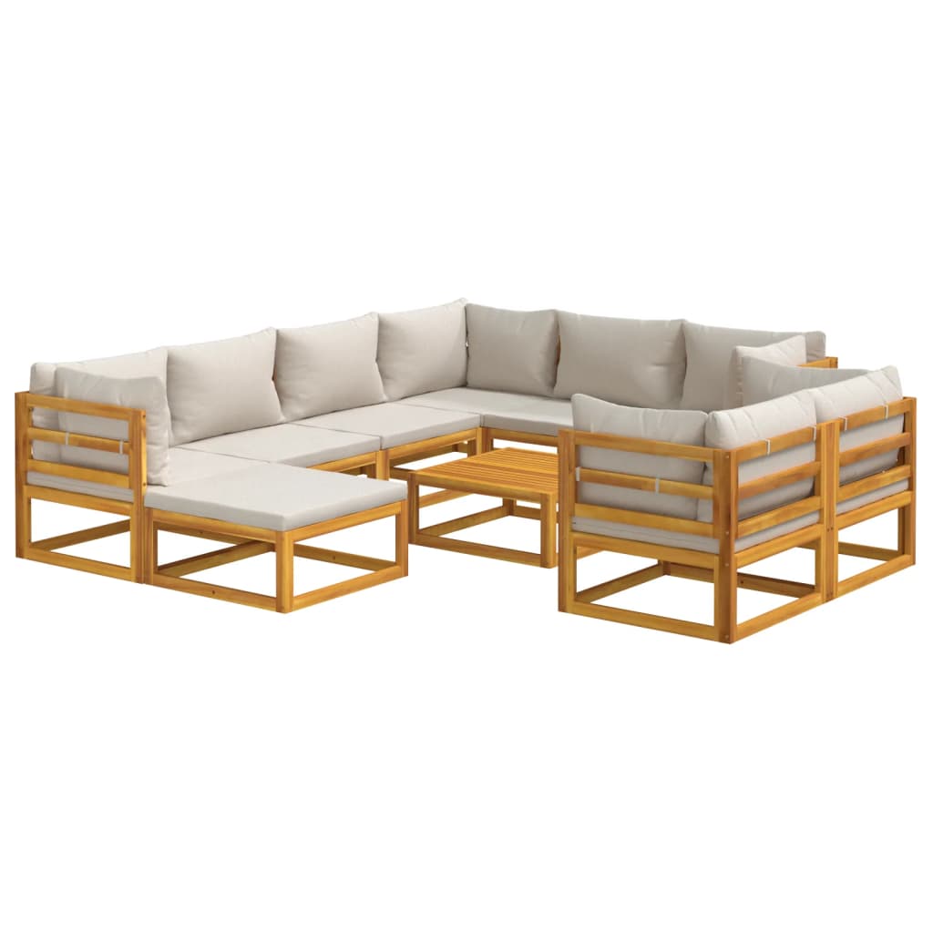 10-tlg. Garten-Lounge-Set mit Hellgrauen Kissen Massivholz - kalb-Living.de