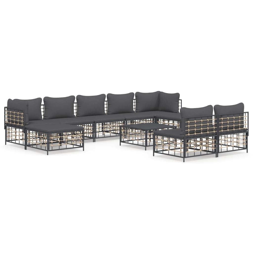 10-tlg. Garten-Lounge-Set mit Kissen Anthrazit Poly Rattan - kalb-Living.de