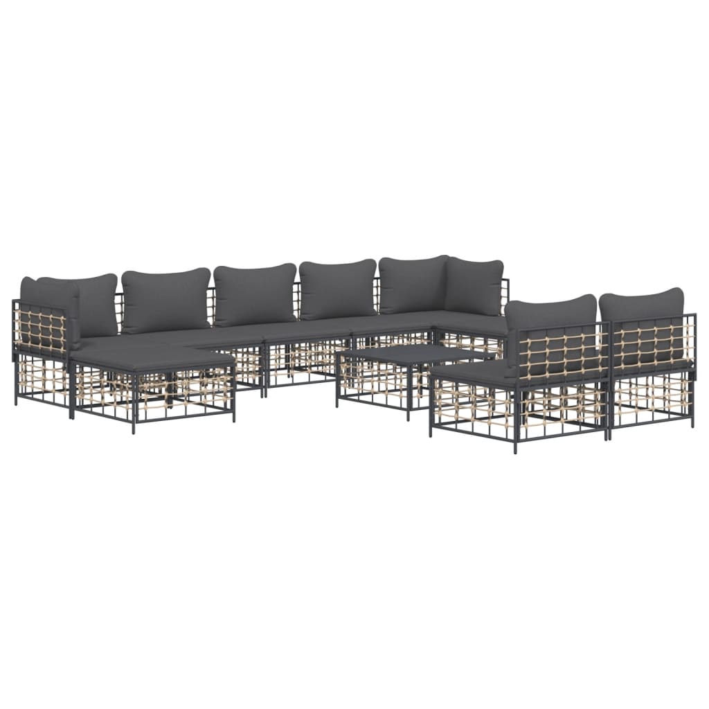 10-tlg. Garten-Lounge-Set mit Kissen Anthrazit Poly Rattan - kalb-Living.de