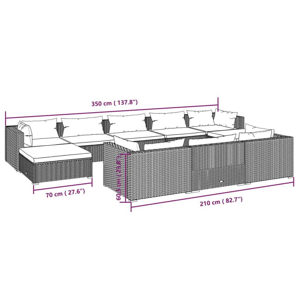 10-tlg. Garten-Lounge-Set mit Kissen Braun Poly Rattan - kalb-Living.de