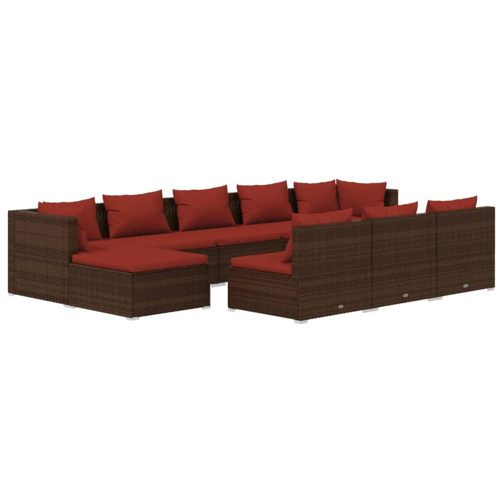 10-tlg. Garten-Lounge-Set mit Kissen Braun Poly Rattan - kalb-Living.de