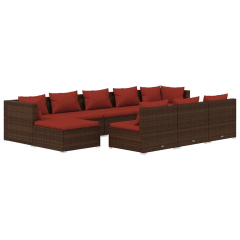 10-tlg. Garten-Lounge-Set mit Kissen Braun Poly Rattan - kalb-Living.de