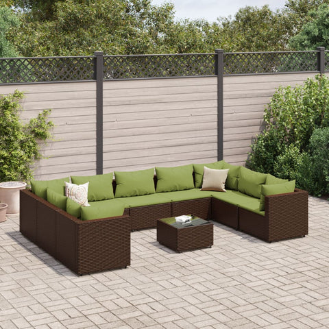 10-tlg. Garten-Lounge-Set mit Kissen Braun Poly Rattan - kalb-Living.de