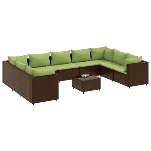 10-tlg. Garten-Lounge-Set mit Kissen Braun Poly Rattan - kalb-Living.de