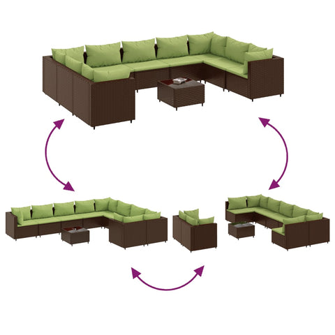 10-tlg. Garten-Lounge-Set mit Kissen Braun Poly Rattan - kalb-Living.de