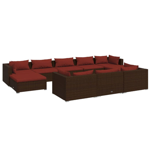 10-tlg. Garten-Lounge-Set mit Kissen Braun Poly Rattan - kalb-Living.de