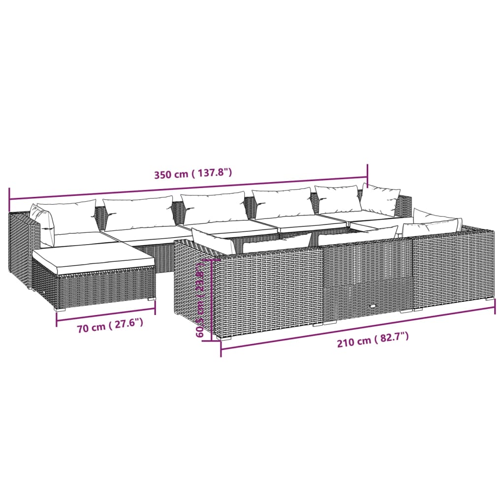 10-tlg. Garten-Lounge-Set mit Kissen Braun Poly Rattan - kalb-Living.de