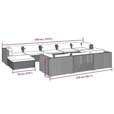 10-tlg. Garten-Lounge-Set mit Kissen Braun Poly Rattan - kalb-Living.de