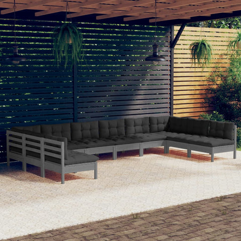 10-tlg. Garten-Lounge-Set mit Kissen Grau Kiefer Massivholz - kalb-Living.de
