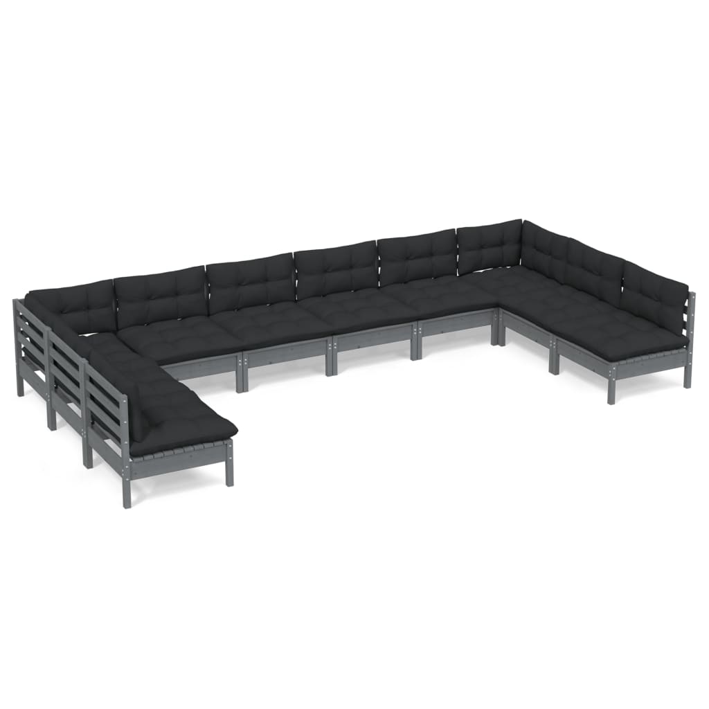 10-tlg. Garten-Lounge-Set mit Kissen Grau Kiefer Massivholz - kalb-Living.de