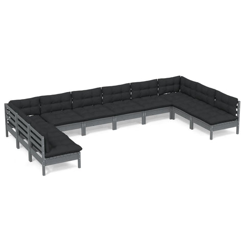 10-tlg. Garten-Lounge-Set mit Kissen Grau Kiefer Massivholz - kalb-Living.de