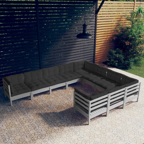 10-tlg. Garten-Lounge-Set mit Kissen Grau Kiefernholz - kalb-Living.de